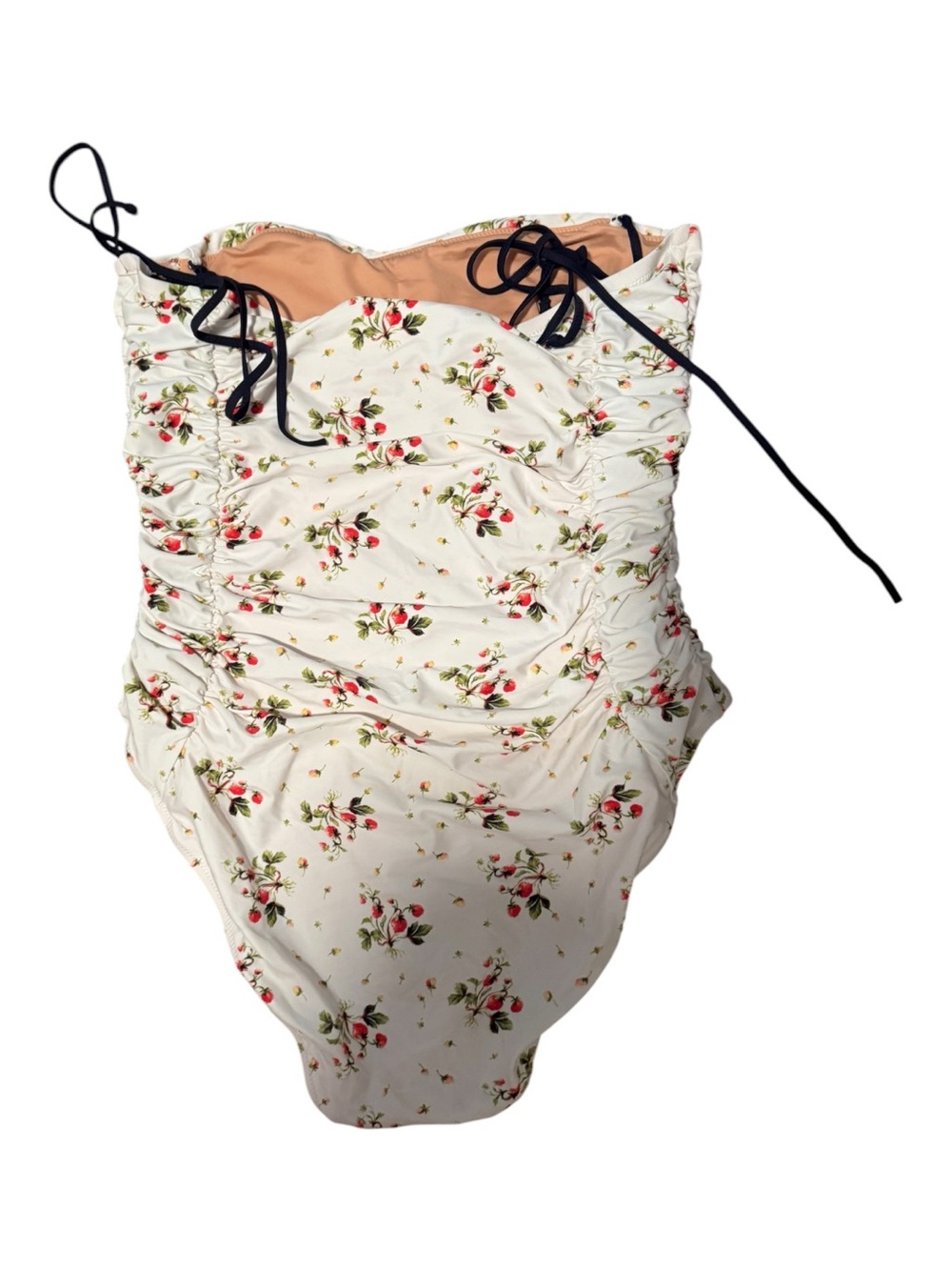 J.Crew Ruched Tie-Shoulder One-Piece Swimsuit Strawberry Floral Size 12 - Picture 3 of 4